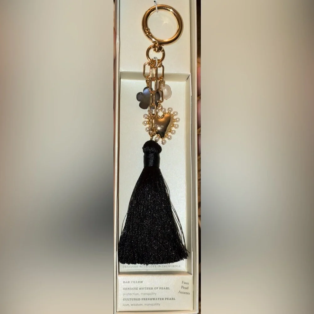 LUNA NORTE TikTok Viral Black Tassel and Charms Elegant Purse Bag Charm NEW NWT